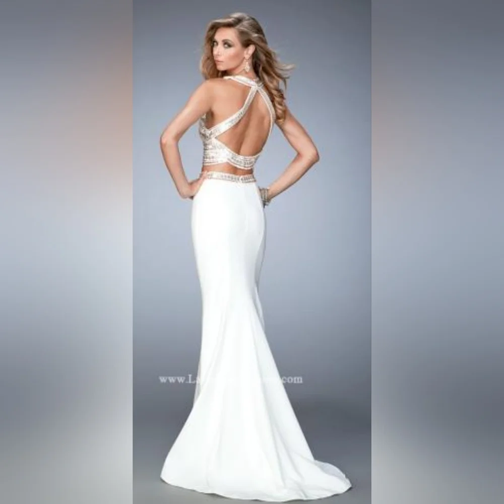 GIGI 2 Piece Le Femme Ivory With Rose Gold Sequins Prom Dress Womens Size 4 - Picture 2 of 16